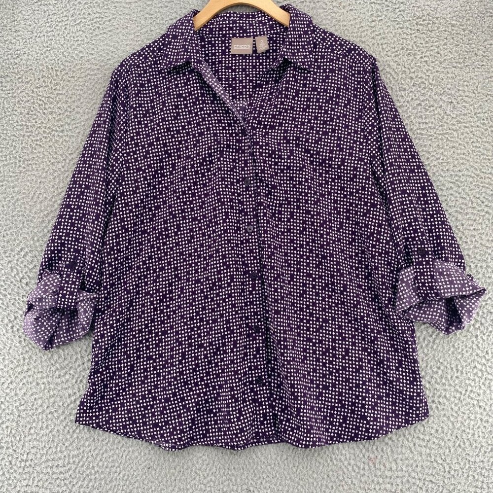 Chico's Purple Polka Dot Button Down Shirt